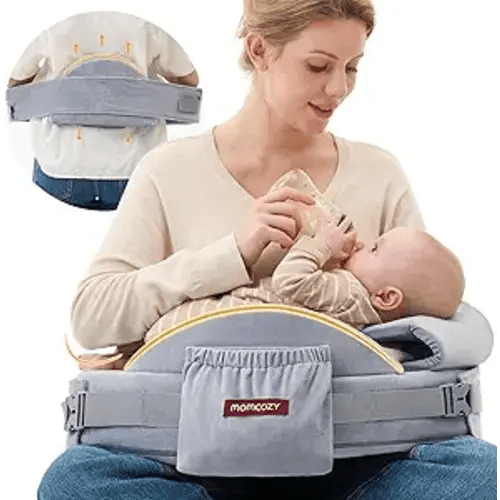Momcozy CozyPro Nursing Pillow - All Around Lumbar & Arm Support - Safety Guard, Firm & Springy Memory Foam-Stable, Ergonomic Support, Easier Breastfeeding, Wider Cushion, Adjustable, Removable Cover