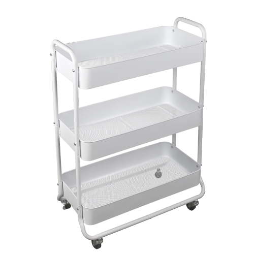 Free Shipping! Mainstays Metal Utility Cart 3-Tier Wide Arctic White Laundry Storage with Locking Wheels