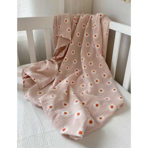 Flower cotton muslin swaddle blanket | 100% organic cotton | fall baby swaddle | baby shower gift | baby girl swaddle | baby girl blanket