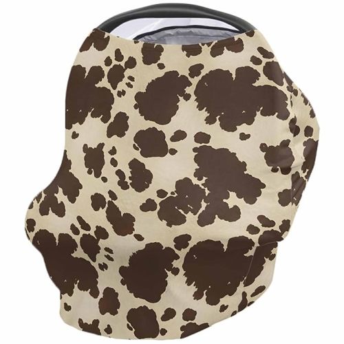 Baby Nursing Covers for Breastfeeding, Baby Car Seat Canopy Covers Scarf for Boys Girls, Brown Cowhide Canopy, Stretchy Soft Breathable Poncho Infant Stroller Cover, Cow Skin Print