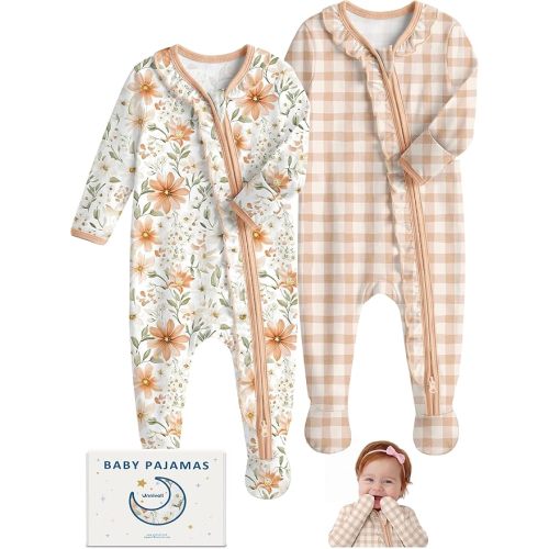 Rayon Made from Bamboo Baby Pajamas Baby Sleepers for Newborn 0-3 3-6 6-9 Months 2Pcs Footie Pjs Baby Girls Clothes