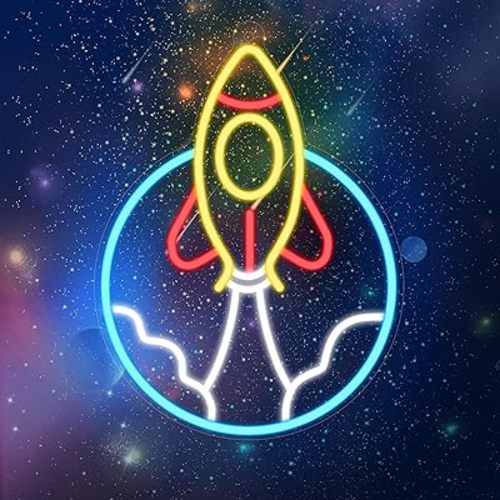 Rocket Neon Sign, LED Light Room Decor, USB Powered Light Up Space Element Universe Theme Decoration, for Bedroom Living Room Gaming Room Man Cave Home Party Birthday Gift for Teen Boys