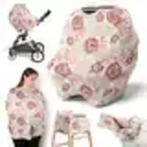 Sweet Jojo Designs Blush Pink Boho Shabby Chic Floral Girl 5 in 1 Baby Car Seat Nursing Cover Ivory Bohemian Vintage Watercolor