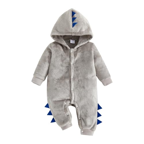 Baby Boys Dinosaur Outfit Fleece Bodysuit Infant One Piece Hooded Button Romper Outerwear Jumpsuit Toddler Jackets