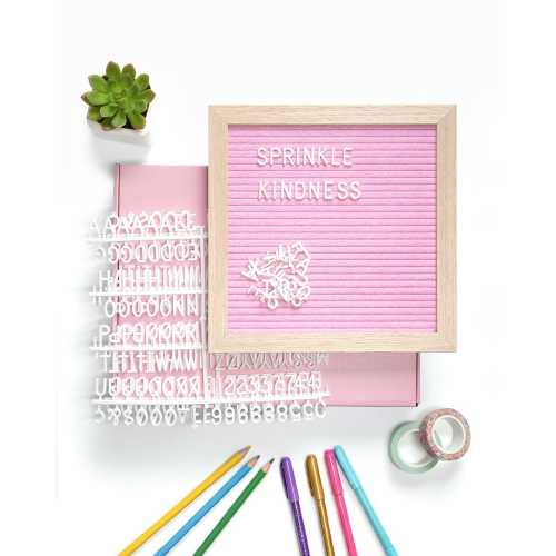 Pink Felt Letter Board with 294 Letters, Numbers & Symbols • Wood Frame • 10x10 inch • Home Decor, Party Decorations, Personalized Gifts