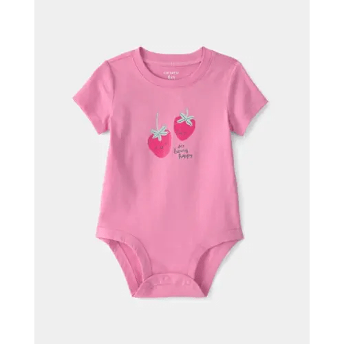 Baby Girl 'So Berry Happy' Strawberry Graphic Bodysuit - Pink | Carter's