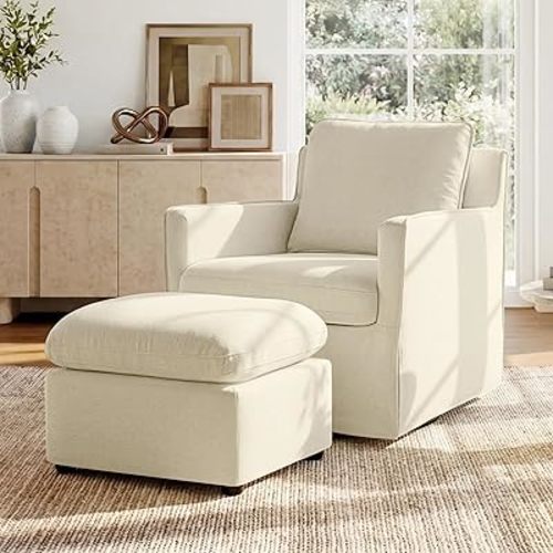 KISLOT Swivel Accent Chair with Ottoman, Rocking Recliner 360 Degree Swivel Armchair Machine-Washable Cover for Nursery Living Room Bedroom
