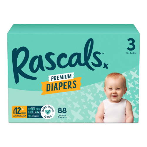 Rascals, Baby Diapers, Size 3, 88 Count with Leak Protection