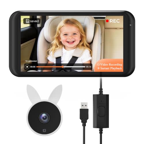 Babyvue BV2MAX Baby Car Camera, White 4.5" 1080P Monitor with Recording | Video Recording and Playback, Auto Night Vision And USB Plug-And-Play Power for Clear Rear-Facing Baby Checks
