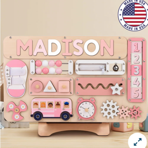 Montessori Busy Board for Toddlers, One Year Old Birthday Gifts, First Christmas Gifts, Educational Baby Toys 6-12 Months, Name Puzzle Sensory Board