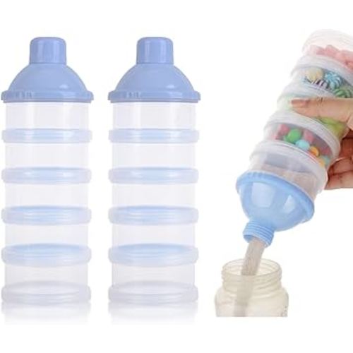 2 PCS 5 Layers Baby Milk Powder Dispenser, Milk Powder Pots, Formula Dispenser Portable Milk Powder Formula Dispenser Container Pot Box Milk Cans Snack Storage Box for Travel (Blue + Blue)