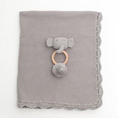 Heirloom Baby Gift Set, Rattle & Blanket Grey