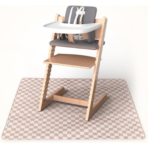 Tiny Twinkle Splat Mat for Under High Chair or Table | 44" x 44" Waterproof & Mess-Proof High Chair Mat for Baby, Machine Washable for Mealtime or Art(Beige Checkers)