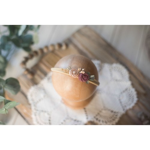 RTS, Newborn Headband, Sitter Headband, Baby Girl Headband, Photo Prop, Vintage, Berry, Organic, Floral Headband, Mauve headband