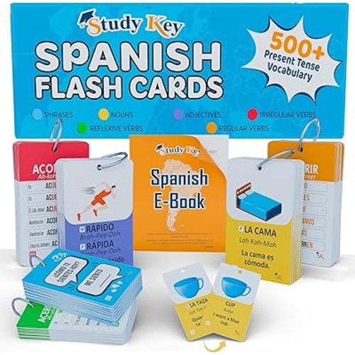 500+ Spanish Vocabulary Flash Cards for Adults & Kids Ages 15+ - Verb Conjugation, Nouns, Adjectives & Phrases to Learn Spanish for Adult Beginners Flashcards