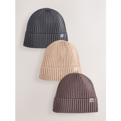 Neutral Beige/Grey Knitted Beanie Hats 3 Pack (1-16yrs)