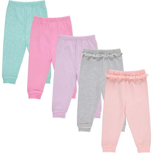 Cudlie, Toddler Girls' Jogger Pants, 5-pack, Soft Cotton Blend