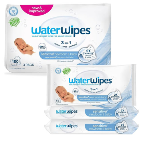 WaterWipes Sensitive+ Newborn & Baby Wipes, 3-In-1 Cleans, Cares, Protects, 99.9% Water, Unscented & Hypoallergenic, 180 Count (3 Packs)