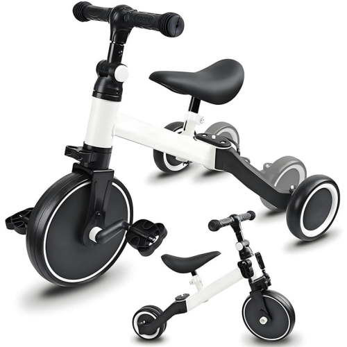 Kids Tricycle, 5-in-1 Toddler Balance Bike with Removable Pedals, White Tricycles for Toddlers Kids 1-4 Years Old Boys Girls Birthday Christmas Gift, Baby Bike Infant Trike Toddler Bike