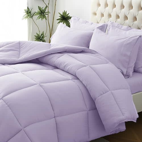 JOLLYVOGUE Lavender King Size Comforter Set - Ultra-Soft Bedding Set for All-Season Warmth - Bed in a Bag 7 Pieces with Sheets, Pillowcases & Shams