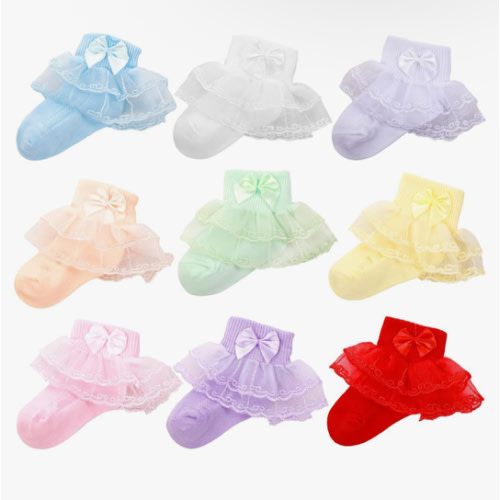 Hillban 9 Pairs Baby Lace Socks Girls' Ruffle Socks for Newborn Infants Princess Frilly Lace Cotton