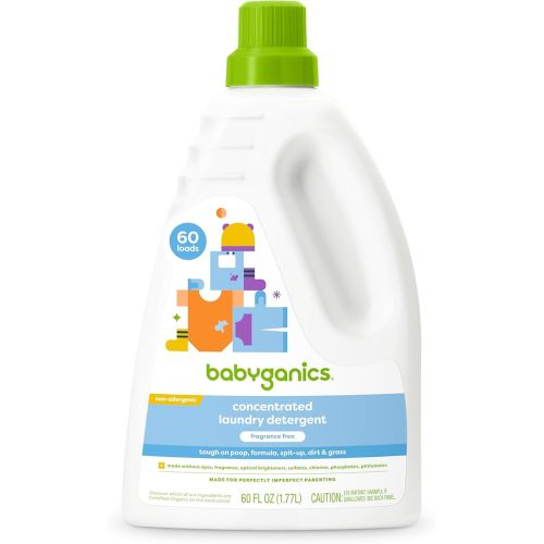 Babyganics 3X Baby Laundry Detergent, HE compatible, Stain-Fighting, Fragrance Free, 60 Fl Oz