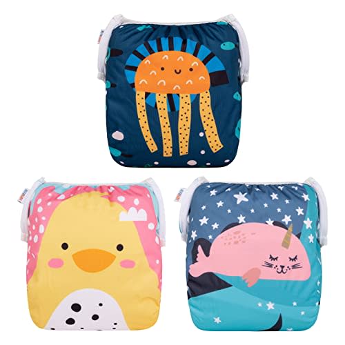 ALVABABY Large Cloth Swim Diaper 3pcs Baby/Toddler/Infant Snap Reusable Adjustable Swimming Diaper Baby Boy and Girl 3ZSWY28