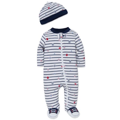 Sports Star 2-Way-Zip Footed One-Piece and Hat