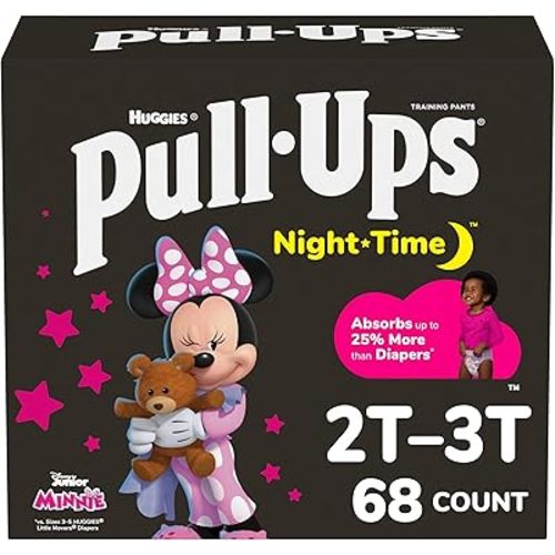 Pull-Ups Girls' Nighttime Potty Training Pants, Training Underwear, 2T-3T (16-34 lbs), 68 Ct, Packaging May Vary