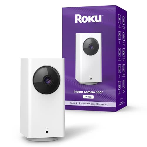 Roku Indoor Camera 360° for Home Security - Security Camera with 1080p HD Color Night Vision, Works with Alexa & Google, Motion Detection & Tracking - Pan & Tilt - 90-Day Subscription Included