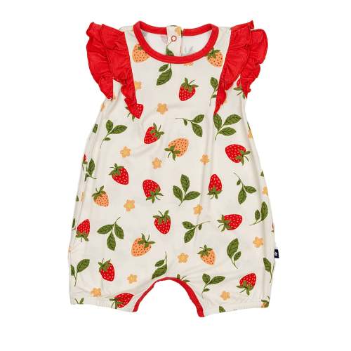 Larkspur Baby | Ruffle Shorty Romper in Strawberry Fields