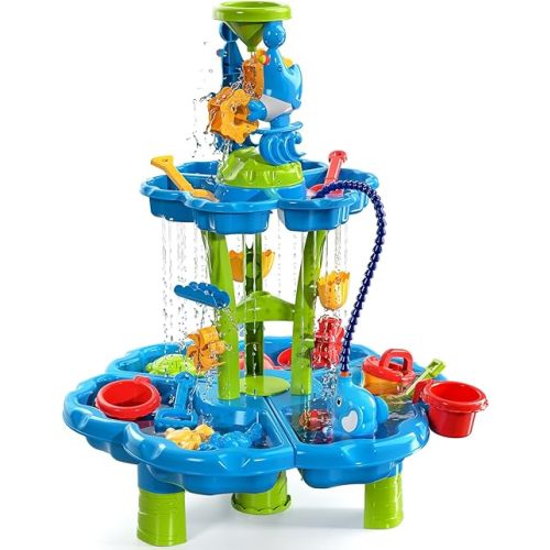 Water Table for Kids Ages 4-8 with Water Pumb, Summer Outdoor Sand Water Table for Boys Girls, Kids Water and Sand Activity Sensory Toys for Toddlers Age 3-8