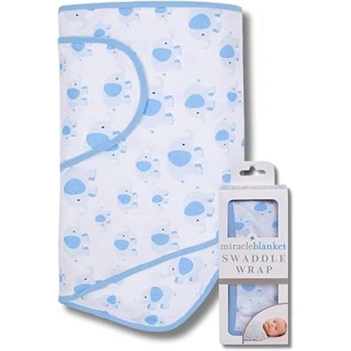 Miracle Blanket Swaddle Wrap – Help Your Newborn Sleep Longer – Soft & Secure Sleep Sack for Infants – Easy-to-Use Swaddling Blanket for a Calm Baby (Blue Elephants)