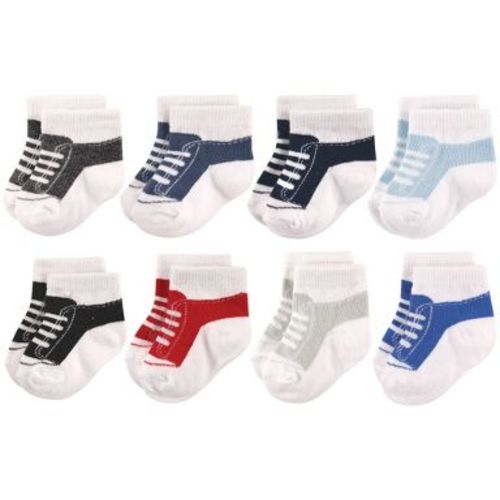 Hudson Baby Infant Boys Cotton Rich Newborn and Terry Socks, Sneaker Black Blue, 0-6 Months