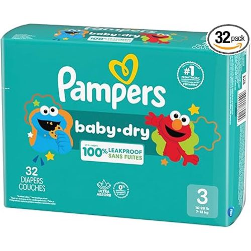 Pampers Diapers - Baby Dry - Size 3, 32 Count, Absorbent Disposable Infant Diaper (Packaging May Vary)