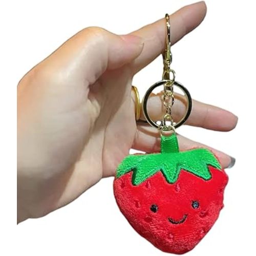 1Pcs Red Cute Cartoon Strawberry Plush Pendant Bag Accessories Lovely Fruit Series Creative Strawberry Car Pendant Women's Keyrings & Keychains