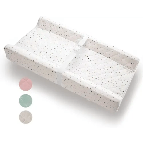 Organic Cotton Contoured Baby Changing Pad w/Waterproof Foam Mattress, Includes Soft, Removable & Washable Cover, Safety Strap, Non-Slip Bottom, Topper for Standard Size Infant Diaper Table & Dresser