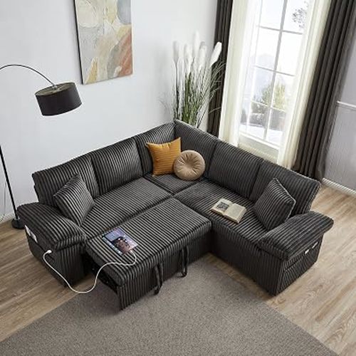 82'' Modular Sectional Couch with Sleeper Sofa Bed (Dark Grey)