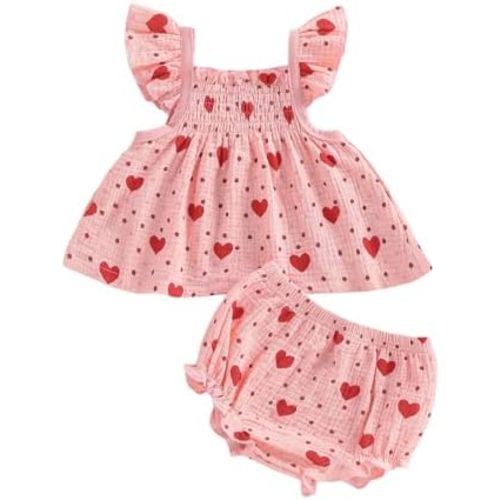 Baby Girl Summer Clothes Sweat Heart Print Ruffle Tops Dress Shorts 2pcs Princess Fashion Outfit Sets