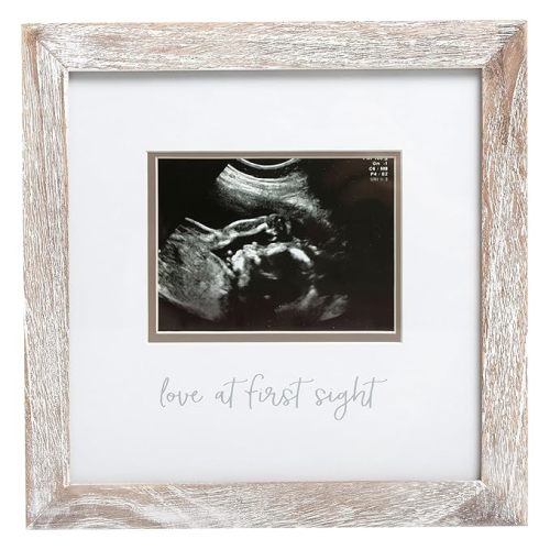 Pearhead Love at First Sight Sonogram Picture Frame, Gender Neutral Ultrasound Keepsake, Baby Gift for Expecting Parents, Ideal Pregnancy, Shower and Nursery Decor, 4” x 3” Photo Insert, Rustic
