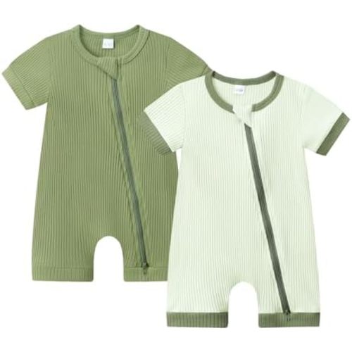 Bafeicao Unisex Baby Boy Girl 2/3 Pack Rompers Short Sleeve 2 Way Zipper One Piece Jumpsuits Clothes Sets