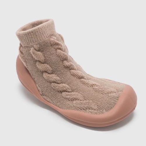 Komuello Toddler Boy Girl First Walk Sock Shoes Cable Knit - Brandy Rose 12-18 mths
