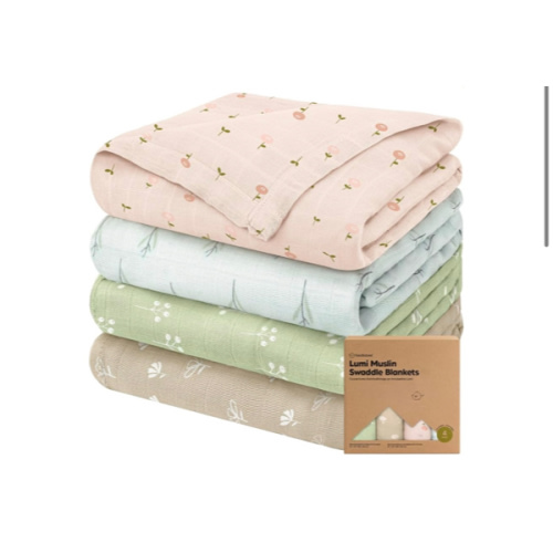 4-Pack Muslin Swaddle Blankets for Boys, Girls - Organic Baby Swaddles for Newborns, Soft & Breathable Receiving Baby Blankets for Girl, Boy, Neutral, Newborn Essentials Gift (Wild Bloom)