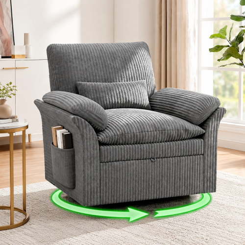 Anpoo, 360° Swivel Accent Chair with Storage, Grey Fabric