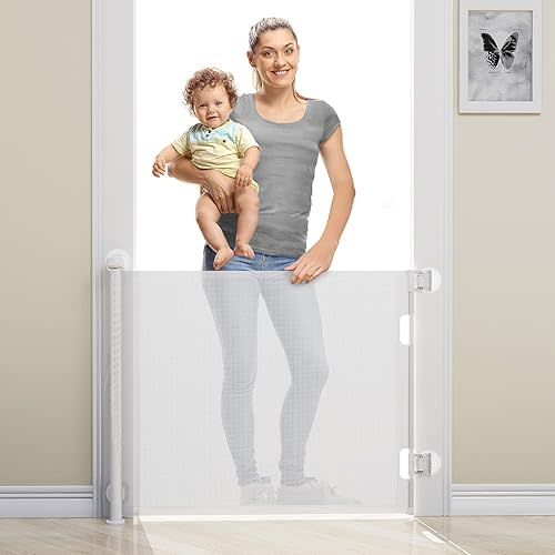 BabyBond Punch-Free Retractable Baby Gates, 33 x 55 Inches, White, Suitable for Kids or Pets (6 - 24 Months), Fiber Material