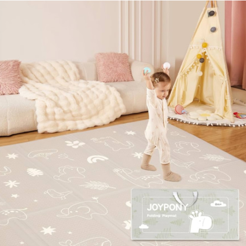 Joypony Baby Play Mat 47x47 Inch Foldable Play Mats for Babies and Toddlers,Waterproof & Anti-Slip Portable Baby Floor Mat for Tummy Time,Baby Mat for Floor with Travel Bag (Forest)