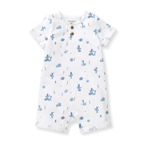 Burt's Bees Baby baby-boys Short Sleeve Rompers, 100% Organic Cotton One-piece Coverall and Layette Set