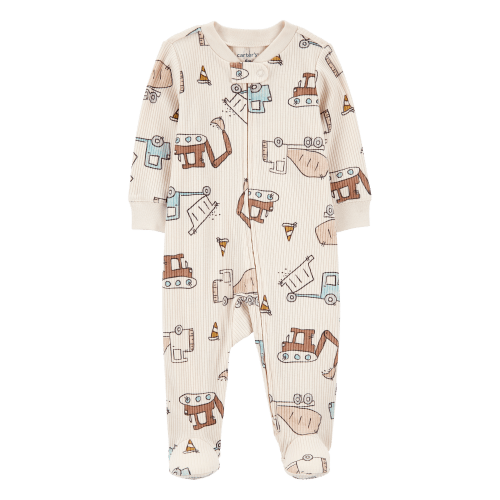 Baby Boy Construction 2-Way Zip Ribbed Sleep & Play Pajamas - Cream - Carter's | Carter's