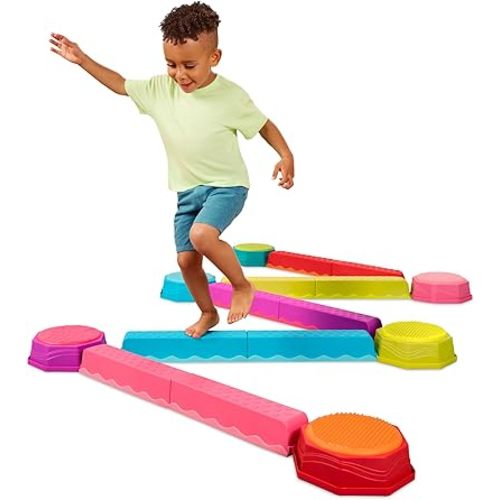 B. toys Balance Beam Set, 10 Beams & 6 Sensory Stepping Stones, Rainbow