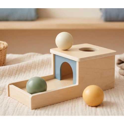 Montessori Object Permanence Wooden Ball Drop Box Baby Toddler Sensory Toy